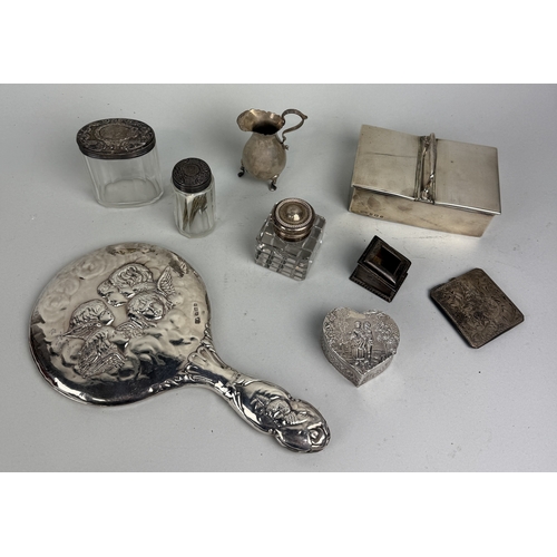 99 - VARIOUS SILVER ITEMS TO INCLUDE VANITY, A HEART SHAPED BOX AND MORE