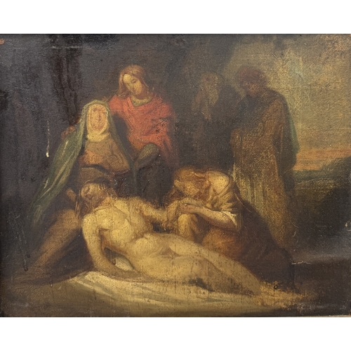 45 - AN 18TH CENTURY OIL PAINTING ON CANVAS DEPICTING MODELO FOR THE DEPOSITION OF CHRIST
32cm x 27cm
Fra... 