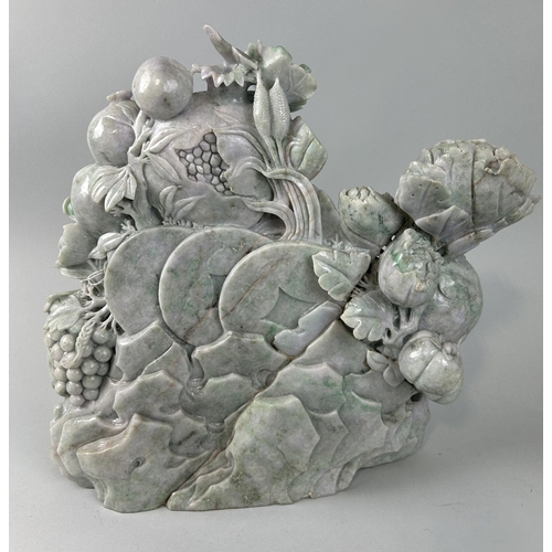 230 - A LARGE CHINESE JADE SCULPTURE DEPICTING FIGURES WITH FRUIT AND FOLIAGE
43cm x 43cm