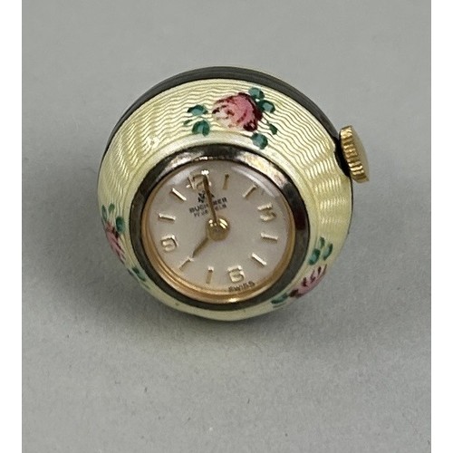 172H - A LADIES BUCHERER ENAMEL AND SILVER GILT FLORAL FOB WATCH