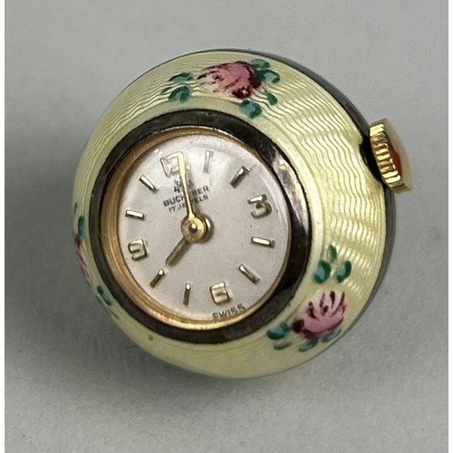 172H - A LADIES BUCHERER ENAMEL AND SILVER GILT FLORAL FOB WATCH