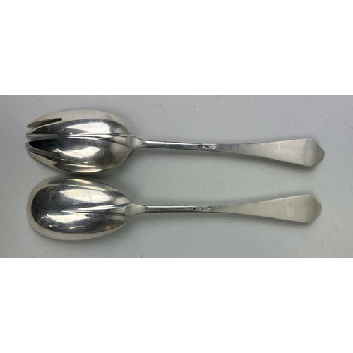 80A - A PRESENTATION FORK AND SPOON ALONG WITH A TWIN HANDLED DISH MARKED STERLING
Total weigbt: 1008gms
 ... 