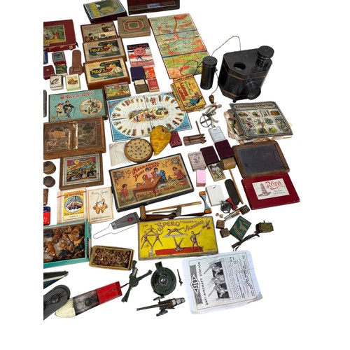 1011 - A LARGE COLLECTION OF VINTAGE TOYS TO INCLUDE A STEREOSCOPE, VARIOUS GAMES AND BOARD GAMES 