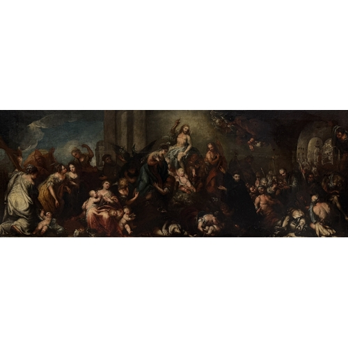 1 - ANDREA CELESTI (VENETIAN 1637-1712): A MONUMENTAL OIL PAINTING ON CANVAS DEPICTING THE VIRGIN AND SA... 