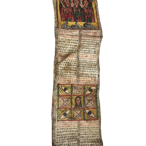 108 - AN ETHIOPIAN PAINTED VELLUM SCROLL
217cm x 26cm