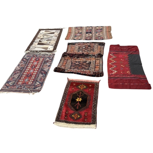 116 - PERSIAN CARPETS AND TEXTILES, TO INCLUDE FISH PATTERN
Largest 140cm x 100cm