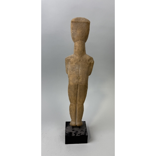 141 - A CYCLADIC STYLE FEMALE FIGURE SCULPTURE, AFTER THE ORIGINAL IN THE MET MUSEUM
54cm on stand.... 