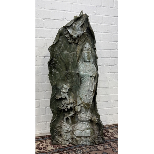 147 - A VERY LARGE CHINESE JADE OR JADEITE FIGURE OF A GUANYIN
100cm x 40cm
 