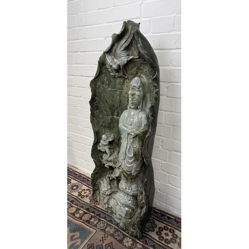 147 - A VERY LARGE CHINESE JADE OR JADEITE FIGURE OF A GUANYIN
100cm x 40cm
 