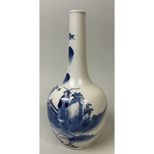 156 - A CHINESE BLUE AND WHITE BOTTLE VASE PAINTED WITH FIGURES, QING DYNASTY 19TH CENTURY
26cm H... 