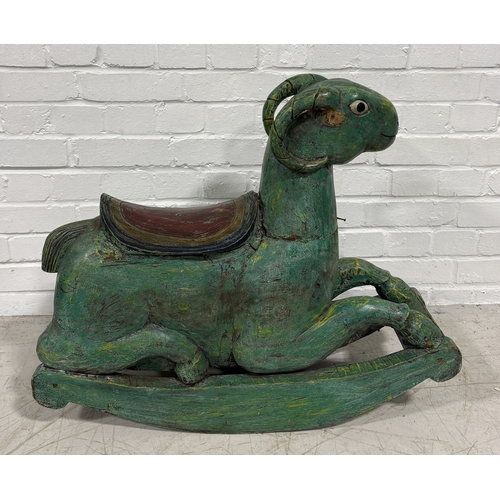 180 - A CHINESE GREEN PAINTED ROCKING HORSE IN THE FORM OF A RAM