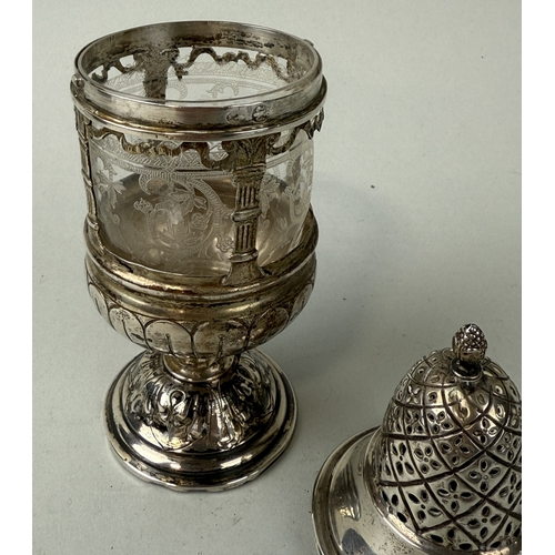 213 - AN ANTIQUE SILVER SUGAR SHAKER
17cm H