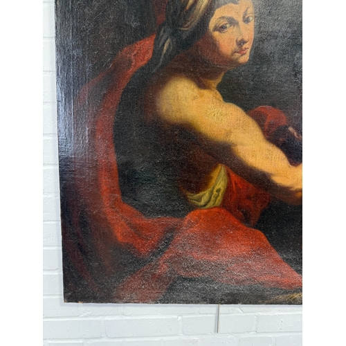 24 - AN 18TH CENTURY OIL PAINTING ON CANVAS DEPICTING DAVID WITH THE HEAD OF GOLIATH
104cm x 82cm
 ... 