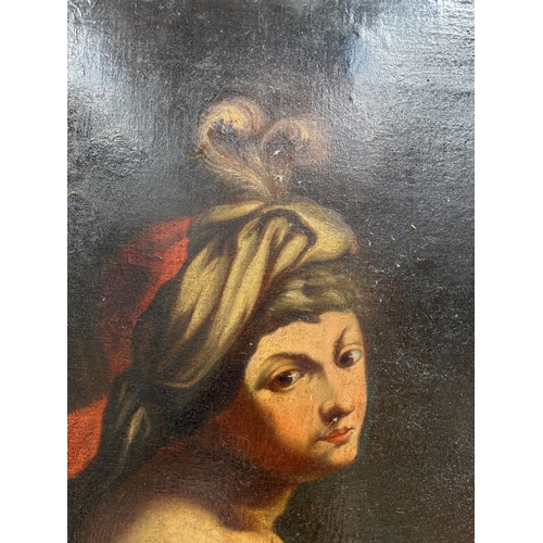 24 - AN 18TH CENTURY OIL PAINTING ON CANVAS DEPICTING DAVID WITH THE HEAD OF GOLIATH
104cm x 82cm
 ... 