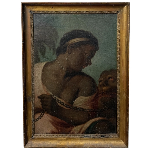 27 - AN 18TH CENTURY OIL PAINTING ON CANVAS, ALLEGORY OF AFRICA
44cm x 30cm
Framed 52cm x 37cm
 ... 