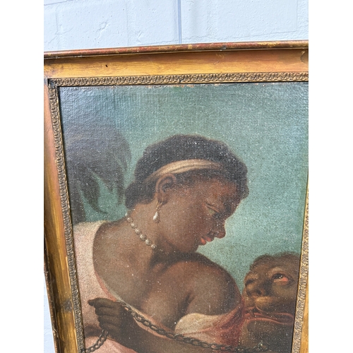 27 - AN 18TH CENTURY OIL PAINTING ON CANVAS, ALLEGORY OF AFRICA
44cm x 30cm
Framed 52cm x 37cm
 ... 