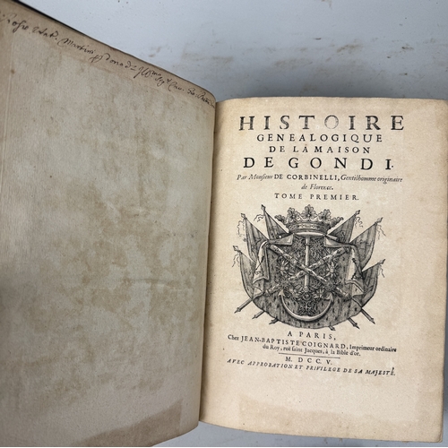 286 - JEAN BAPTISTE COIGNARD: HISTOIRE GENEALOGIQUE DE LA MAISON DE GONDI, TOME, VOL I AND II, BROWN LEATH... 