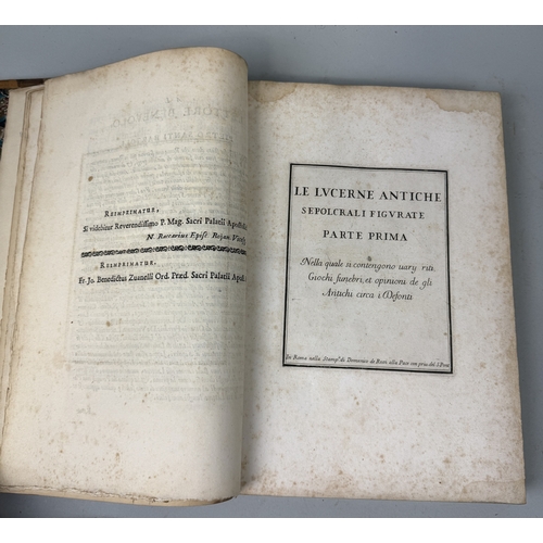 301 - PIETRO SANTI BARTOLI: LE ANTICHE LUCERNE SEPOLCRALI FIGURATE, BOOK ON ANTIQUE OIL LAMPS WITH ENGRAVE... 