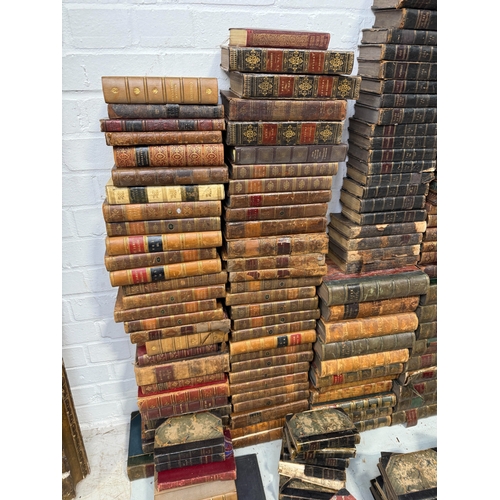 307 - A LARGE COLLECTION OF DECORATIVE BINDINGS, MOSTLY LEATHER BOUND BOOKS (QTY)