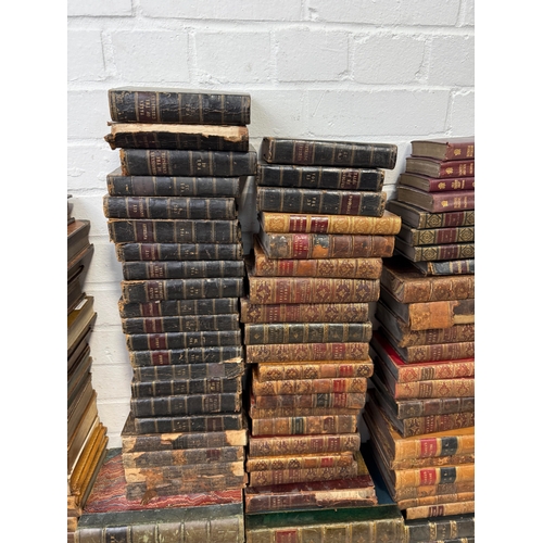 307 - A LARGE COLLECTION OF DECORATIVE BINDINGS, MOSTLY LEATHER BOUND BOOKS (QTY)