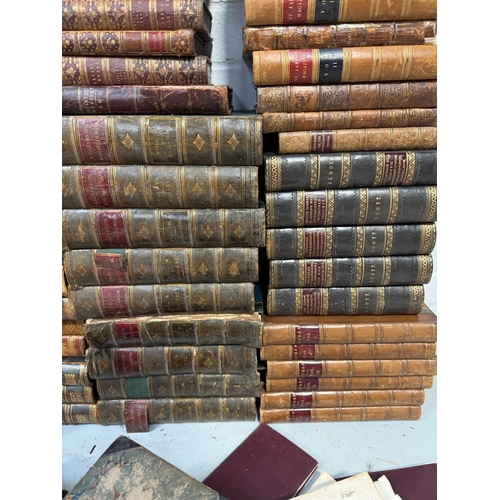 307 - A LARGE COLLECTION OF DECORATIVE BINDINGS, MOSTLY LEATHER BOUND BOOKS (QTY)