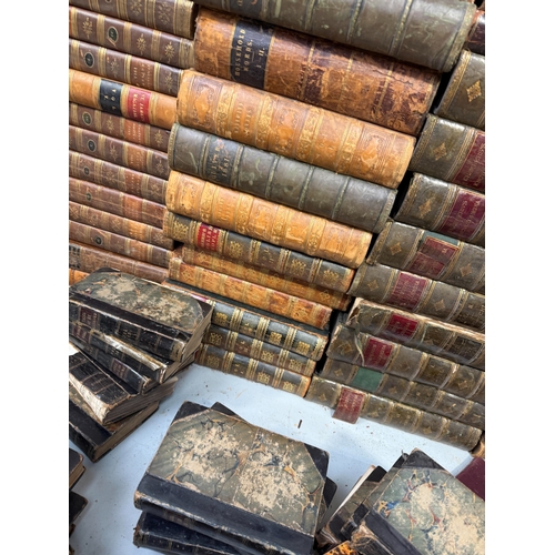 307 - A LARGE COLLECTION OF DECORATIVE BINDINGS, MOSTLY LEATHER BOUND BOOKS (QTY)