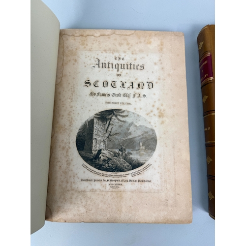 312 - FRANCIS GROSE: THE ANTIQUITIES OF SCOTLAND, VOL I AND II, BROWN LEATHER BOUND
Book 34cm x 25cm each.... 