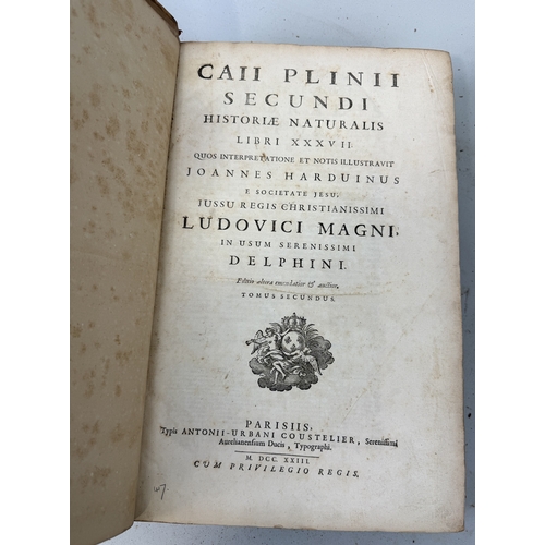 313 - THREE ANTIQUE LEATHER BOUND BOOKS: HUMPHREYS, ANTIQUITY EXPLAINED, WILLIAM CAVE, SCRIPTORUM, CAII PL... 