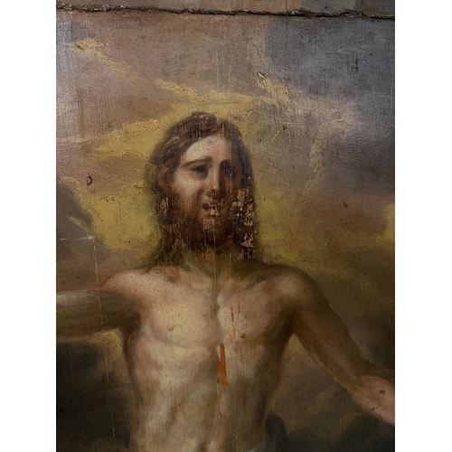 32 - A LARGE OIL PAINTING ON PANEL FROM THORNHILL CHURCH DEPICTING THE RESURRECTION OF CHRIST
128cm x 88c... 