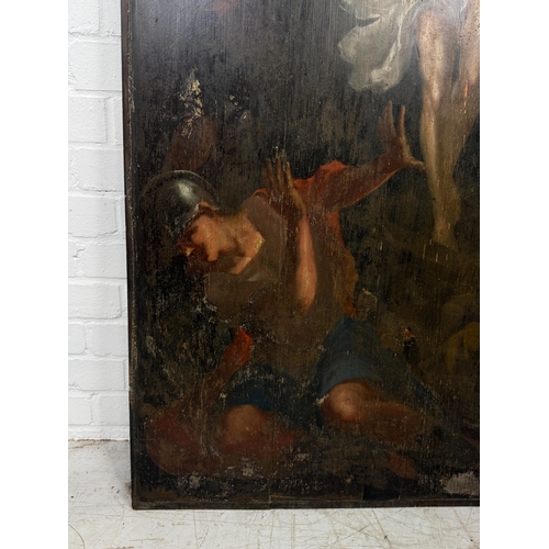 32 - A LARGE OIL PAINTING ON PANEL FROM THORNHILL CHURCH DEPICTING THE RESURRECTION OF CHRIST
128cm x 88c... 