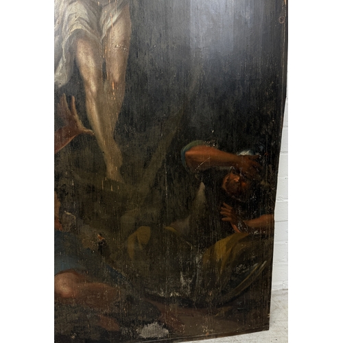 32 - A LARGE OIL PAINTING ON PANEL FROM THORNHILL CHURCH DEPICTING THE RESURRECTION OF CHRIST
128cm x 88c... 