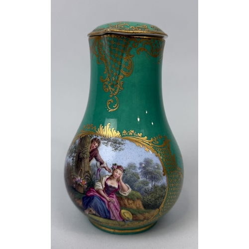 351 - A SEVRES PAINTED EWER AND STAND
Stand 26cm x 18cm x 5.5cm
 