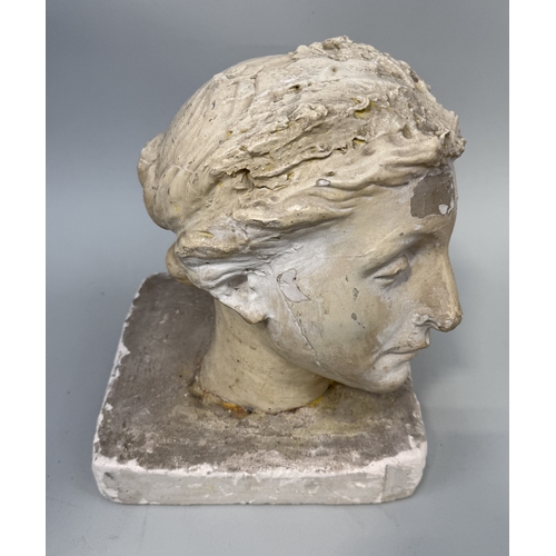 357 - DORIS FLINN (1892-1977): A PLASTER SCULPTURE OF LADY'S HEAD
32cm x 25cm
 