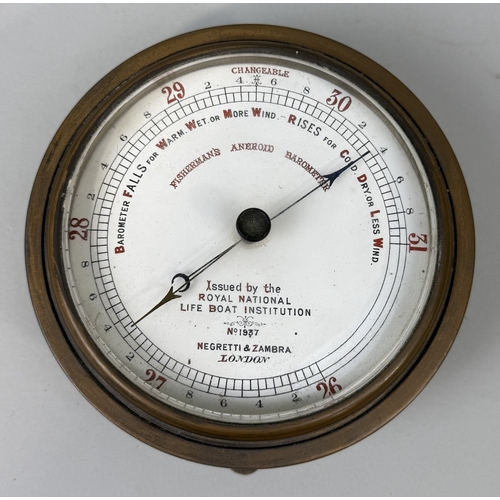 363 - NEGRETTI AND ZAMBRA: A FISHERMAN'S ANEROID BAROMETER, TOGETHER WITH A COMPENSATED ANEROID BAROMETER ... 