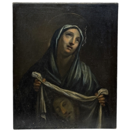 38 - AN OIL PAINTING ON CANVAS DEPICTING SAINT VERONICA, THE HEAD OF CHRIST
70cm x 58cm