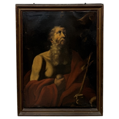 39 - A POSSIBLY 17TH/ EARLY 18TH CENTURY OIL PAINTING ON CANVAS DEPICTING SAINT JEROME
102cm x 76cm
Frame... 