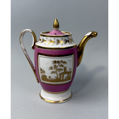 418 - AN ANTIQUE PINK AND GILT PAINTED PORCELAIN COFFEE POT
20cm H