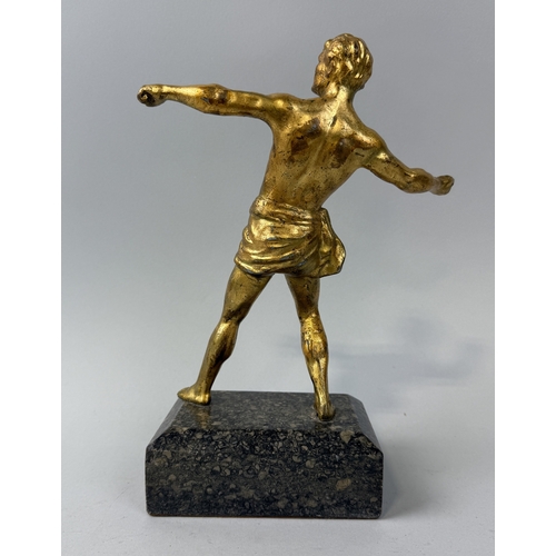 429 - A GILT METAL SCULPTURE OF A JAVELIN THROWER, ON FOSSIL MARBLE BASE
26cm H