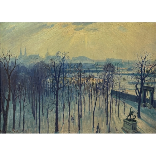 458 - WILLIAM SAMUEL HORTON (AMERICAN 1865-1936): A LARGE PAINTING ON BOARD DEPICTING A VIEW IN PARIS
86cm... 