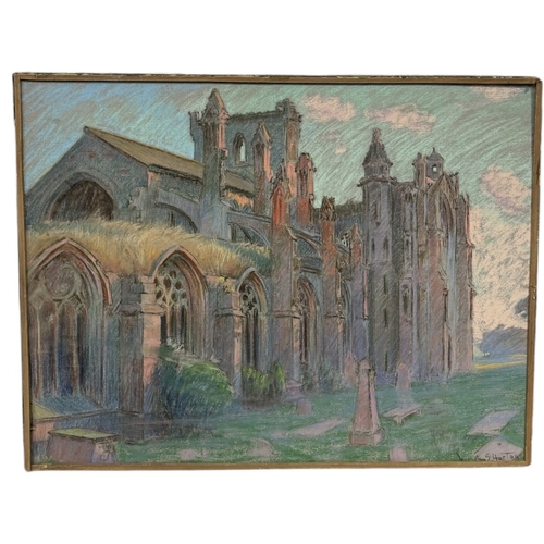 465 - WILLIAM SAMUEL HORTON (AMERICAN 1865-1936): A PASTEL DRAWING ON PAPER DEPICTING A FRENCH CHURCH
60cm... 