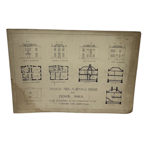 479 - EDWARD LE BAS (BRITISH 1904-1966): ARCHITECTURAL PLANS, PEN AND INK 'DESIGN FOR A SMALL HOUSE AT MOO... 