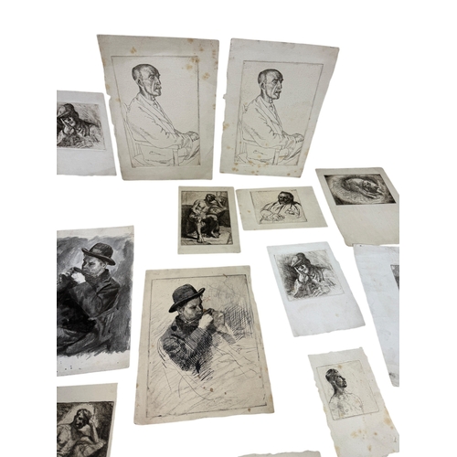 482 - A GROUP OF DRAWINGS AND ETCHINGS
To include one by Rene George Paul Hermann (woodcut).
Largest 27cm ... 