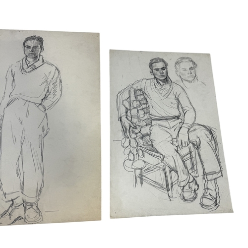 483 - ATTRIBUTED TO EDWARD LE BAS (BRITISH 1904-1966): A SET OF THREE DRAWINGS ON PAPER DEPICTING A YOUNG ... 