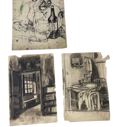 486 - ATTRIBUTED TO EDWARD LE BAS (BRITISH 1904-1966): A GROUP OF DRAWINGS INCLUDING INTERIORS WITH VASES,... 