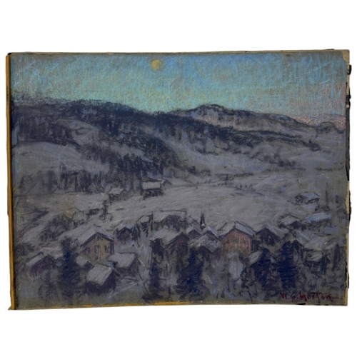 498 - WILLIAM SAMUEL HORTON (AMERICAN 1865-1936): A PASTEL DRAWING ON PAPER DEPICTING A WINTRY MOUNTAIN LA... 