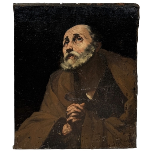 5 - MANNER OF JUSEPE DE RIBERA (SPANISH 1591-1652): AN OIL PAINTING ON CANVAS DEPICTING SAINT PETER
78cm... 