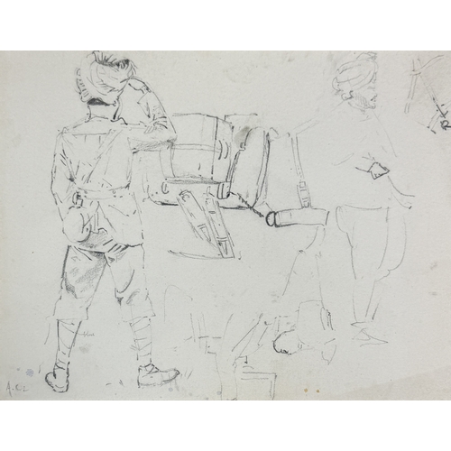 509 - ALFRED CROWDY LOVETT C.B.E BRITISH 1862-1919): A GROUP OF FOUR PENCIL DRAWINGS DEPICTING INDIAN SOLD... 