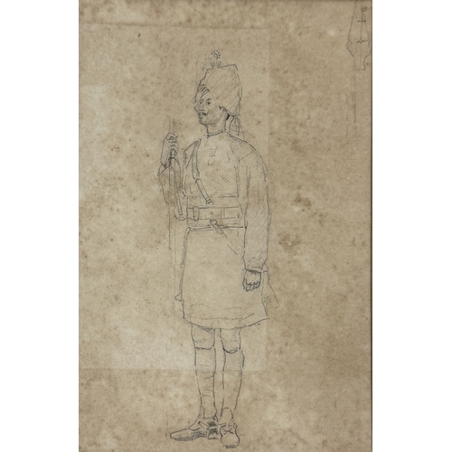 509 - ALFRED CROWDY LOVETT C.B.E BRITISH 1862-1919): A GROUP OF FOUR PENCIL DRAWINGS DEPICTING INDIAN SOLD... 