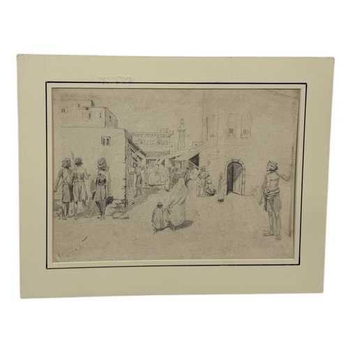 513 - ALFRED CROWDY LOVETT C.B.E (BRITISH 1862-1919): A PENCIL DRAWING ON PAPER DEPICTING AN INDIAN STREET... 