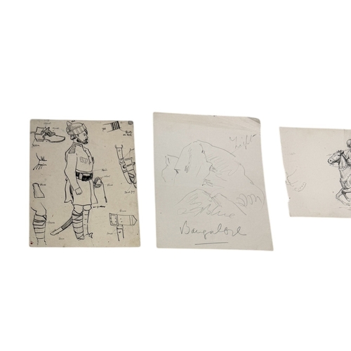 517 - ALFRED CROWDY LOVETT C.B.E (BRITISH 1862-1919): A GROUP OF INDIAN RELATED INK AND PENCIL DRAWINGS ON... 